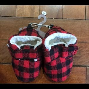 Toddler boys plaid fleece slippers
